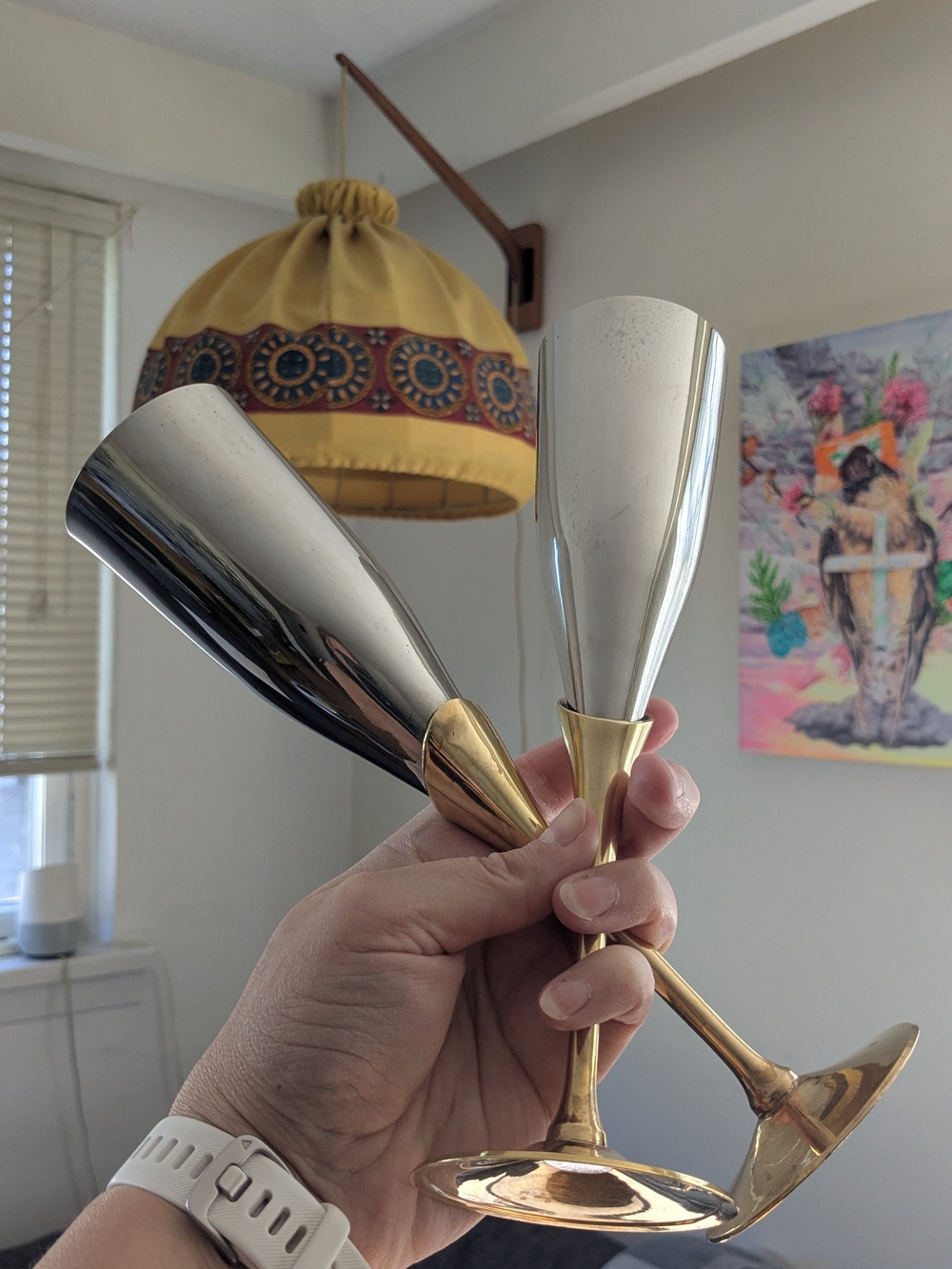 Vintage Art Deco Silver and Brass Champagne Flutes - Set of 2